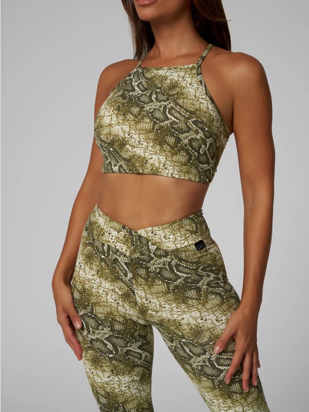LiCi Fit Two Piece Snake Print Crop Top & Scrunch Butt Leggings